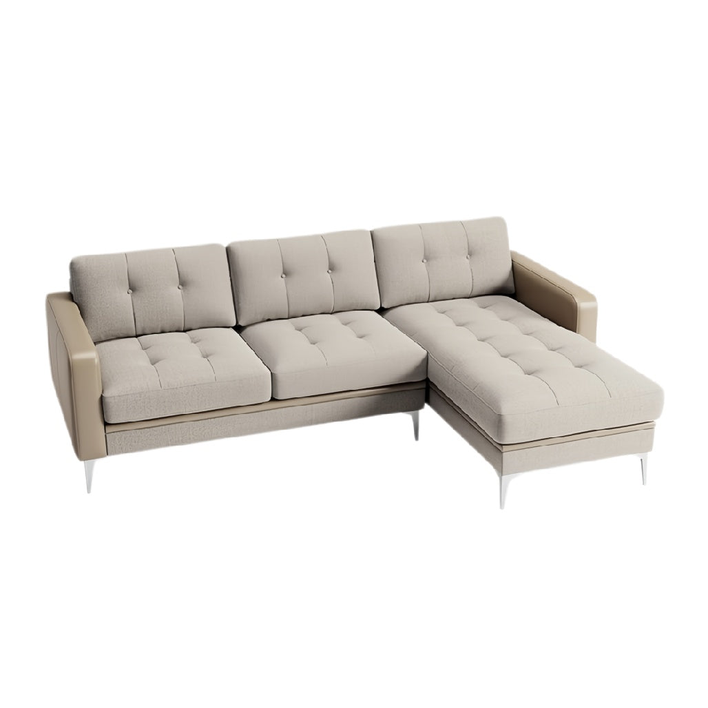 **Moderne L-vormige bank met handige chaise longue in lichtbeige stof**